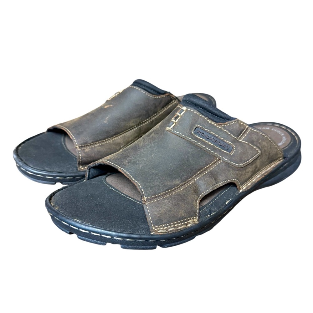 ROCKPORT DARWYN SLIDE 2 - BROWN LEATHER, SIZE 10